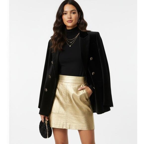Zara Woman Gold Foil Mini Skirt with Pockets - Size Small - Picture 2 of 9